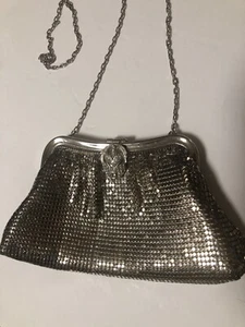 Vintage WHITING & DAVIS Co. Silver Mesh Evening Bag w/ Rhinestone Clasp Closure - Picture 1 of 4