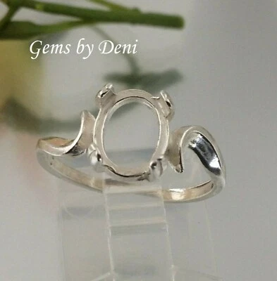 (7x5-10x8mm) Oval Cab Sterling Silver Swirl Pre-Notched Ring Setting (Size 5-8) - Image 1 of 4
