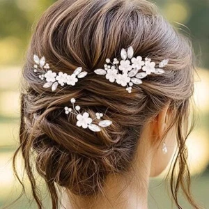 Flower Bride Wedding Hair Pins Silver Bridal Hair Accessories Pearl Hair Piec... - Picture 1 of 8