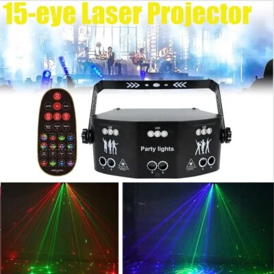 Remote Laser Projector 15-eye LED RGB DMX Strobe Stage Light DJ Party Lighting - Image 1 of 4