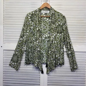 Cabo Gypsy Top Womens Small Medium Green White Jacket Kimono Boho Paisley - Picture 1 of 7
