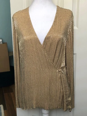 VINTAGE - DISCO  70'S GOLD HEAVILY BEADED 100% SILK WRAP TOP - Women's Size 8/10 - Image 1 of 4