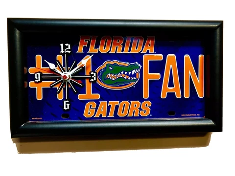New Florida Gators License Plate "Fan" Clock Hangs or Stands 13x17" NCAA metal Cover