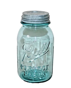 Ball 2L Quart Perfect Mason Ribbed Melon Jar ~ Aqua ~ Zinc Lid 1913 - 1923 22 - Picture 1 of 24
