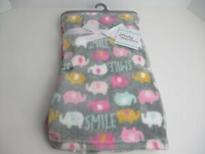NWT Baby Starters SMILE Grey White Pink Orange Aqua Blue Elephant Plush Blanket