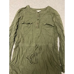 Altar'd State Hemdblusenkleid S Viskose Freizeit Langarm Tunnelzug Knöpfe grün - Bild 1 von 24