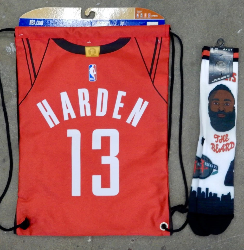 2 Pack James Harden Jersey Drawstring Backpack Bag NBA Houston Rockets Socks  - Image 1 of 1