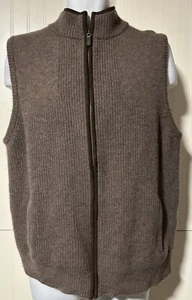 LL Bean Sweater Vest Men XLR Merino Lambs Wool Full Zip 2 Side Pockets Brown GUC - Picture 1 of 6