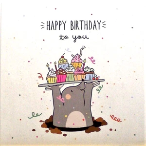 Postkarte Kunstkarte mit Umschlag Happy Birthday Cupcakes Maulwurf Tiere Quadrat - Bild 1 von 1