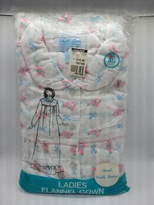 Vintage Sheila Anne Cotton Granny Flannel Nightgown NIP Size 46 Pink Flowers - Picture 1 of 3