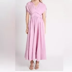 Aje Cosmos Midi Dress Womens 14 Lilac Pale Purple V-neck Linen Viscose Pleated - Picture 1 of 12