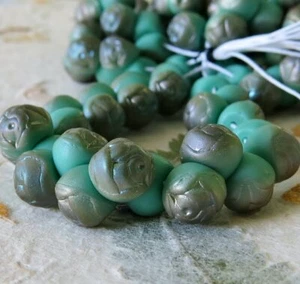 Green Turquoise Matte Celsian 7mm Rosebud 150 pc Czech Glass Wholesale Beads - Picture 1 of 3