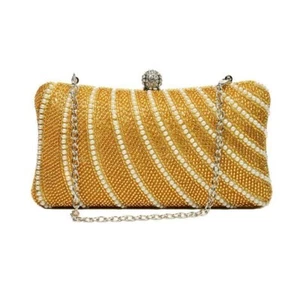Women Evening Bags Beading Rhinestones Party Clutch Chain Shoulder Handbag Purse - Picture 1 of 15