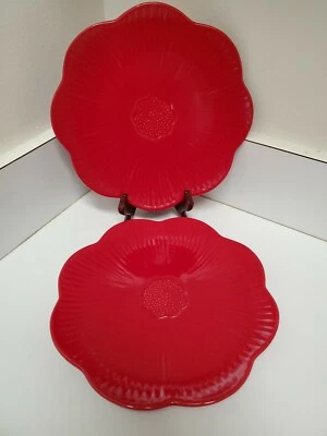 The Cellar Whiteware  Red  Flower Shaped Salad Plates with embossed centers  - Image 1 of 4