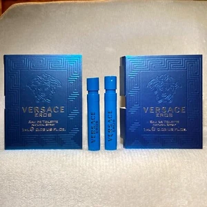 2x Versace Eros Eau de Toilette EDT Sample Sprays .03oz, 1ml New in Card - Picture 1 of 2