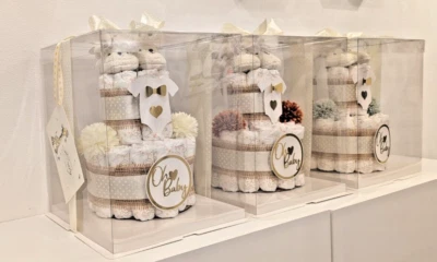 Personalisierbare  Neutrale Windeltorte   Geschenk zur Geburt Babyshower - Bild 1 von 4