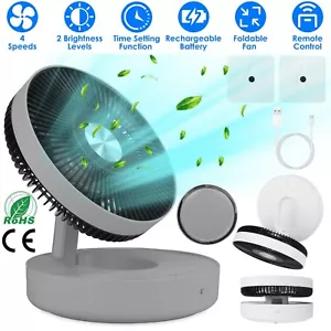 Rechargeable LED Desk Fan Wall Mounted Remote Hanging Oscillating Fan Foldable - Picture 1 of 17