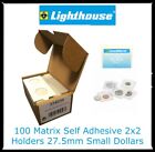 100 Lighthouse Matrix Self Adhesive 2x2 Coin White For 27.5mm Small Dollars Box