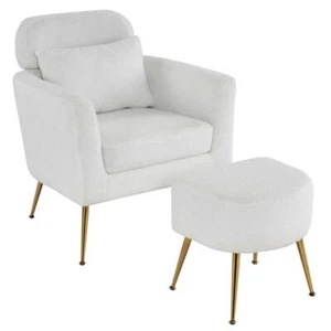 Modern Leisure Armchair Indoor Velvet Accent Chair with Ottoman Set Footrest - Picture 1 of 8