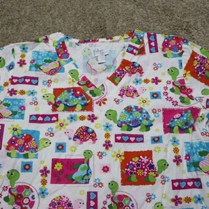 Peaches Sport Turtles Scrub Top Shirt Nursing Medical Adult Women's Size S Small - Picture 1 of 9