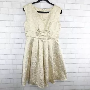 Geode Modcloth Gold Geometrisches Plissee Fit & Flare Midikleid Damengröße Large - Bild 1 von 10