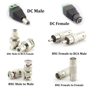 CCTV BNC DC RCA Male Female Coupler Connector Coax Crimp RG59 Balun Video Joiner - Picture 1 of 16