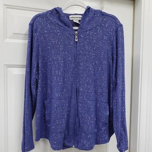 Cathy Daniels Jacket Women's Large Zip Up Hoodie Blue Silver Spring Pilates Yoga - Picture 1 of 10