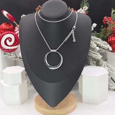 "Collar colgante de cristal de Swarovski tono plata disco luz luna Brighton 36""" Foto 1 de 4