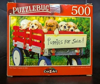 Puzzlebug "Red Wagon Puppies For Sale"  500 Piece Puzzle - Image 1 of 2