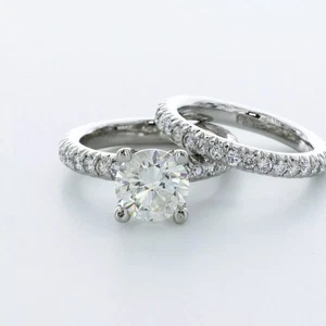 Platinum Engagement Ring Set Classic 3.75 Carat Round Lab-Grown Diamond G SI1 - Picture 1 of 12