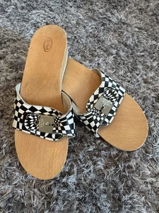 Scholl Exercise Sandals Pescura Black And White Check - Size 7 - Picture 1 of 7
