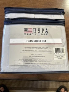 US Polo Assn. USPA Easy Care Twin Sheet Set NIP Silver - Picture 1 of 4
