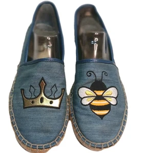 Cute SAM ELDEMAN Circus QUEEN BEE Slip On ESPADRILLE Leni DENIM Jute FLATS Sz 9  - Picture 1 of 16