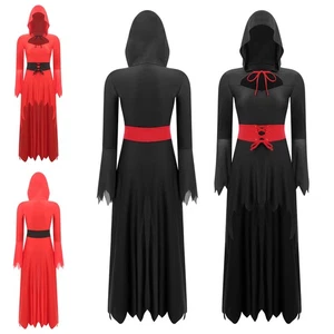 Womens Halloween Devil Cosplay Dress Long Sleeve Hooded for Fancy Dress-up Party - Picture 1 of 42