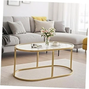 Coffee Table Gold Glass Coffee Table for Living Room, Oval Table Texture Gold - Picture 1 of 7
