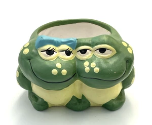 Vtg Frog Couple Planter Ceramic Succulents Herbs Flowers Retro Taiwan - Picture 1 of 7