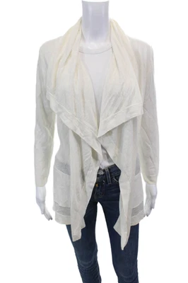 Cárdigan suéter tejido de lino delantero abierto manga larga Theory para mujer blanco mediano Foto 1 de 4