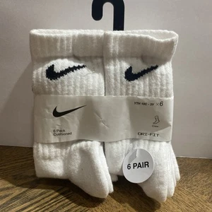 NIKE Boys Socks Crew Cushioned School Everyday 6 Pair Shoe Size 10C-3Y White  - Picture 1 of 3