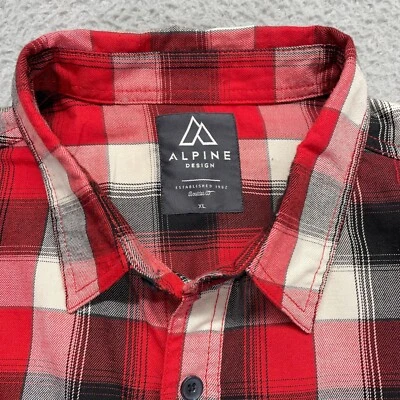 Alpine Design Shirt Men XLarge Red Black Plaid Button Up Pockets Hiking Outdoor - Image 1 of 4