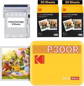 KODAK Mini 3 Retro Photo Printer Yellow + 68 Sheets 4PASS Bluetooth Portable - Picture 1 of 6