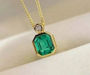 2.50Ct Asscher Cut Lab Created Emerald Pendant 14K Yellow Gold Plated Free Chain - Foto 1 di 6