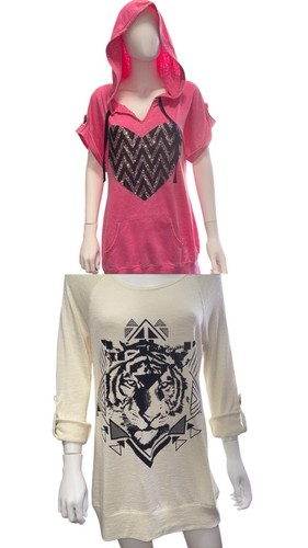 OFF WHITE Felpa con cappuccio e tunica grafica tigre avorio No Boundaries rosa Chevron XXL e XL confezione da 2 pezzi