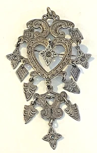 Antique Sterling F Morken Norway Solje Wedding Pendant/Brooch-RARE LG 5"-45+gram - Picture 1 of 14