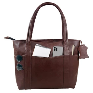Women's Shoulder Tote Brown Office Leather Vintage Handbag Work Shopper Purse - Picture 1 of 11