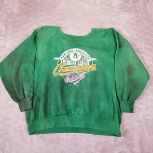 VTG Logo 7 1988 Oakland A's American League Champion Sweatshirt DESTROYED Look - Picture 1 of 16