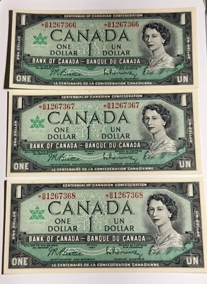 1967 1$ Canadian Consecutive 3 Replacement Notes *BM number rare  - Image 1 of 2