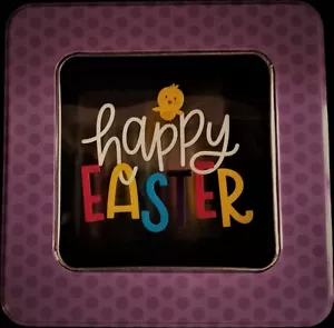 NWT Purple Tin Box, "happy EASTER" on Lid, Easter Eggs on Sides, 6.12" Sq. x 2"T - Picture 1 of 5