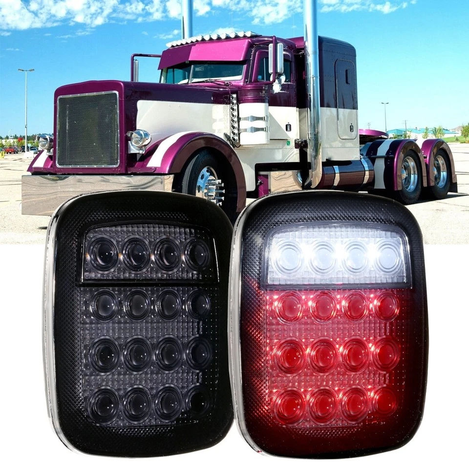 Luz trasera LED ahumada 2 piezas lámpara de señal de giro inversa de freno para Peterbilt 384 Foto 1 de 4