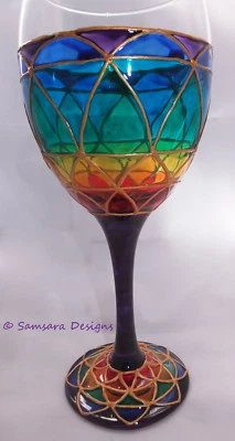 Rainbow Mandala Flower Wine Gin Beer Goblets Glasses Hippy Boho Gift Handpainted - Image 1 of 4