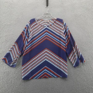 Chicos Pullover Tunika Oberteil mit geteilten Ärmeln Größe 2 US 12 blau orange Chevron Damen - Bild 1 von 13